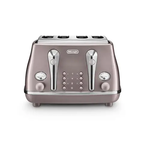 De'Longhi Icona Metallics 4 Slice Toaster, Extra-Wide Slots, Pink - CTOT4003.PK