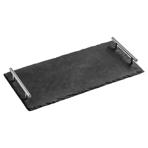 Maison by Premier Elegant Slate Tray With Stainless Steel Handles, Durable Grey Slate Tray, Stainless Steel Handles Grey Tray