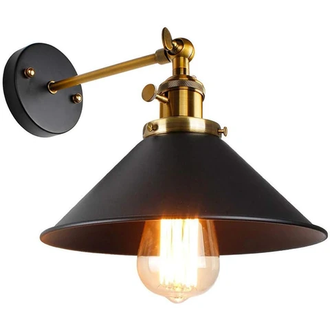 Goeco Vintage Industriele Verstellbare Wandlampe Schwarz Metall E27 Retro Innenleuchte für Schlafzimmer Küche Restaurant Flur Café Bar