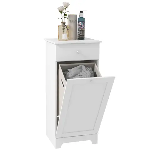 HOMCOM Bathroom Laundry Cabinet, Bathroom Cabinet with Laundry Basket and Drawer, 40 x 40 x 90.5cm, White
