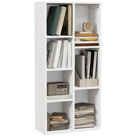 HOMCOM 3 Tier Bookshelf, Modern Cube Bookcase with 7 Open Storage Compartments, Freestanding Display Storage Unit White