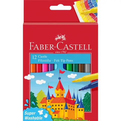 Faber-Castell Fibre-Tip Pen Castle Cardboardbox, Assorted Colours, Pack of 12