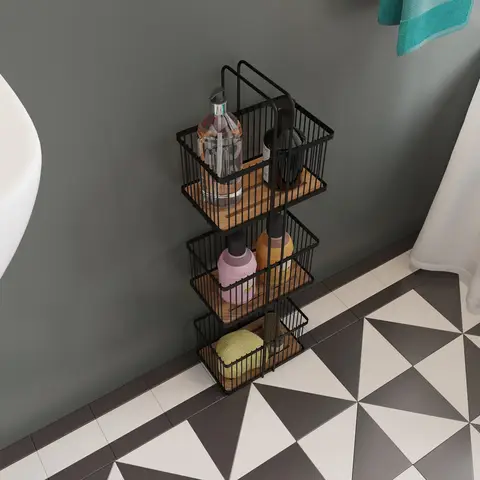 Croydex 3 Tier Storage Basket - Black/Bamboo