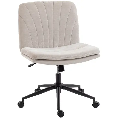 HOMCOM Armless Office Chair, Computer Desk Chair with Wheels, Chenille Criss Cross Legged Vanity Chair with Padded, Height Adjustable Wide Seat, Mid Back, Swivel for Home Office, Beige
