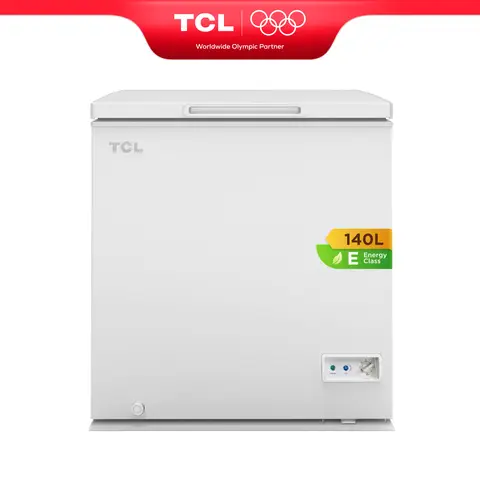 TCL CF182EWE0FR Congélateur 140 L, panier de rangement inclus, couvercle à équilibrage par contrepoids, convient pour diverses applications, thermostat réglable, pieds réglables [Classe énergétique E]