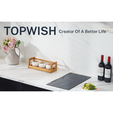 Topwish Glaskeramisch kookvlak 60 cm, Keramisch kookvlak 4 vlammen, Glaskeramisch kookvlak 6000W, Glaskeramische inbouw met kinderbeveiliging, Oververhittingsbeveiliging, Restwarmte-indicatie, Timer