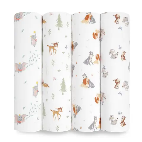 Aden + Anais Essentials Cotton Muslin Swaddles 4 Pack Disney + Friends