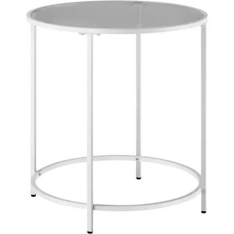 VASAGLE Runder Beistelltisch Sicherheitsglas Metallgestell Sofa Nachttisch Perlenweiß Schiefergrau