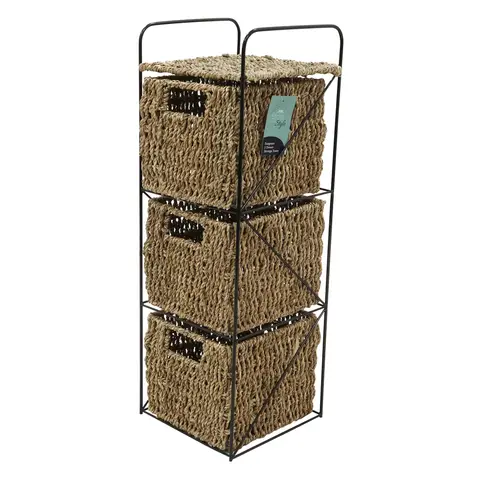 JVL Hand Woven Seagrass Storage Tower – 3 Drawer
