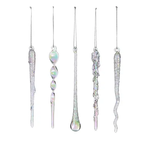 WeRChristmas Set of 20 Iridescent Glass Icicles – 14–15cm – Frosted & Clear Glass Christmas Decorations
