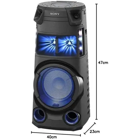 Sony MHC-V43D Bluetooth-Partylautsprecher (One-Box-HiFi-Musiksystem, Lautsprecherbeleuchtung, CD/DVD, HDMI, FM/DAB-Tuner, App-Steuerung), Schwarz, MHCV43D.CEL