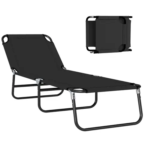 Outsunny Foldable Sun Lounger with 5-Position Adjustable Backrest, Outdoor Portable Recliner Chaise Lounge Chair with Breatha