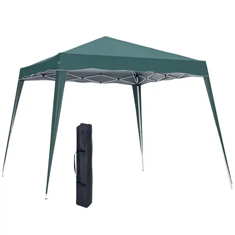 Outsunny 3 M x 3 M Base/ 2.5 M x 2.5 M Top Pop Up Gazebo, 2 Person Setup Instant with Carry Bag, Height Adjustable Slant Leg Party Tent Instant Event Shelter for Garden, Patio, Green