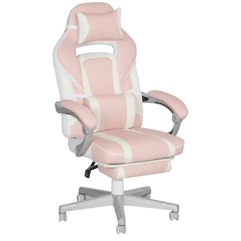 HOMCOM Gaming Chair with Footrest, PU Leather Computer Chair, Swivel Game Chair with 150° Reclining Back and Lumbar Support for Adults, Pink