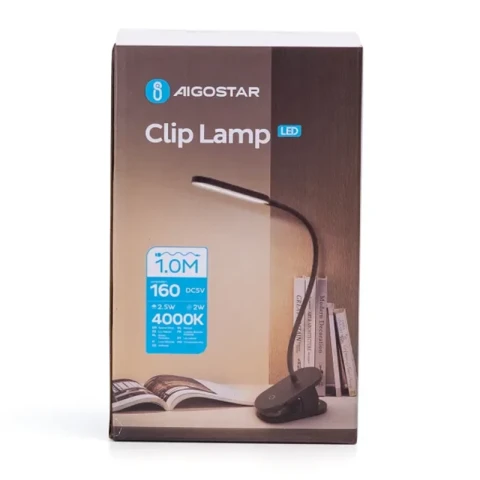 Aigostar LED Klemplamp Oplaadbaar 3 Instellingen 4000K Natuurlijk Wit Zwart 2.5W 160lm