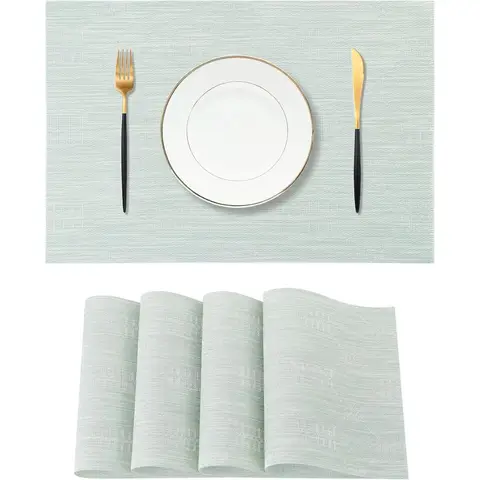 Mint Cream Placemats，Heat Resistant Non-Slip Place mats for Dining Table, Washable Durable PVC Vinyl Woven Table Mats,4pcs