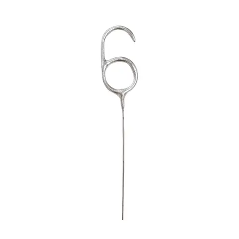 Unique Party Number 6 Sparkler Candle, Silver