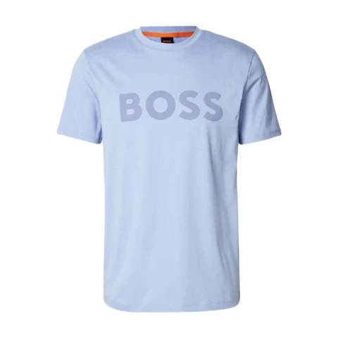 BOSS Cotton-Jersey T-shirt with Large Logo Print - Open Blue