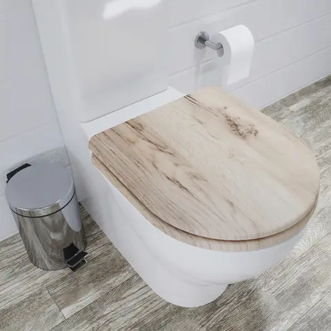 Croydex Flexi-Fix Wooden Toilet Seat Varese D Shape - Grey Oak