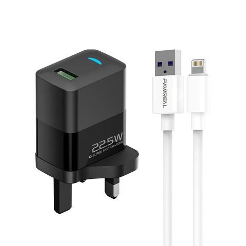 PAVAREAL K103 British Standard 22.5W Fully Compatible Black Charger Lightning Set