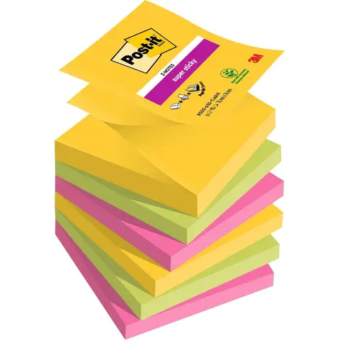Post-It Super Sticky Z Notes Carnival Colours 76x76 90 Sheets, Pack of 6