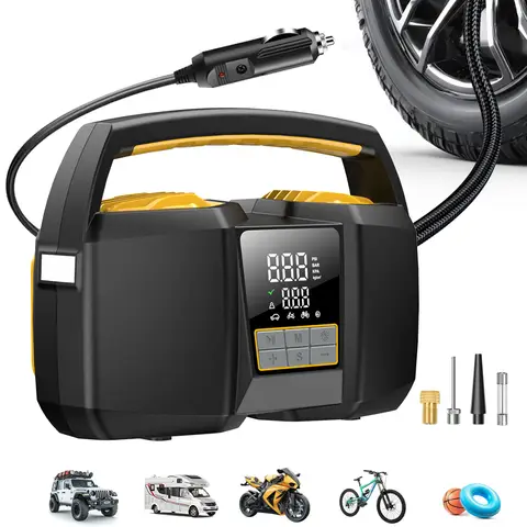 Fast Inflation 150PSI Wired Tire Inflator CARSUN – 25-Cylinder Dual Compressor LED for RV SUV Truck