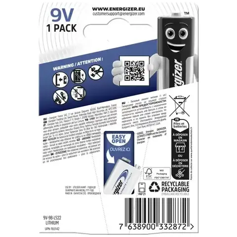 ENERGIZER Lithium-Batterie, E-Block, 6FR61, 9V Ultimate Lithium, Einzelpackung im Blister