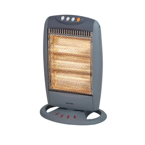 Warmlite 1200W 3 Bar Halogen Heater, 3 Heat Settings, Wide Angle Oscillation, Safety Tip Over Switch, Portable Design - Grey, WL42005