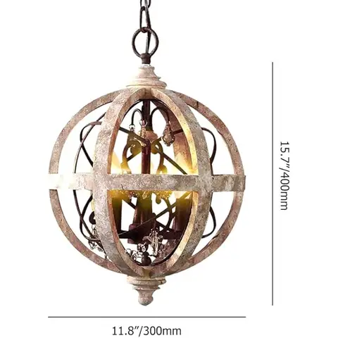 Homary Retro Rustikale 3-flammige Kronleuchter - Verstellbare industrielle Deckenleuchte mit verwittertem Holz, Metallkugel & Kristallakzenten für Kücheninsel, Esszimmer & Schlafzimmer