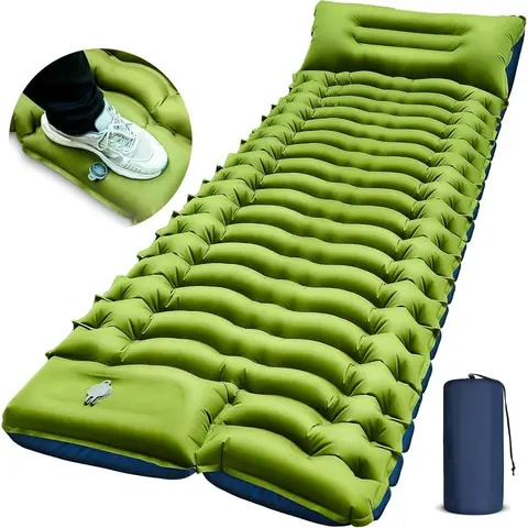 Tapis de couchage de camping avec pompe à pied et oreiller, tapis de couchage gonflable ultraléger pour trekking, randonnée et voyage