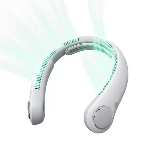 JISULIFE Portable Neck Fan Life 4, Neckbrace Bladeless, Hands Free, 5 Speeds, 5000mAh Rechargeable, Quiet, for Outdoor Indoor,White