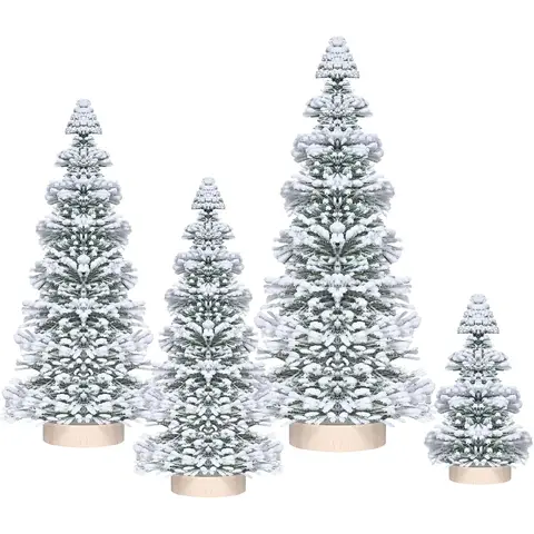 Arbres de Noël en brosses à bouteilles blanches - 4 pièces