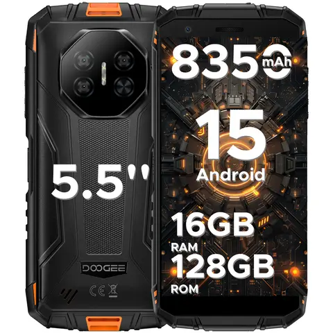 DOOGEE Fire 3 Pro Android 15 AI Rugged Smartphone, 16GB+128GB/2TB Octa-core Rugged Phone, 8350mAh/18W, 5.5" HD+ IPS, 4G Dual SIM Mobile Phones, 16MP/Widevine L1/3.5mm jack/Face ID/OTG/NFC