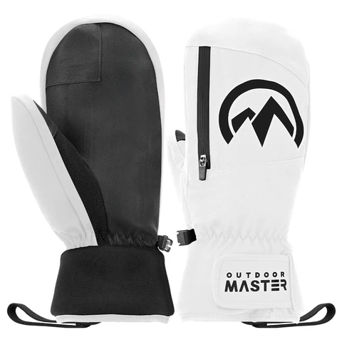 Moufles de Ski OutdoorMaster pour Adultes, Étanches et Coupe-Vent, Gants de Snowboard Hiver Chauds Blancs Taille L