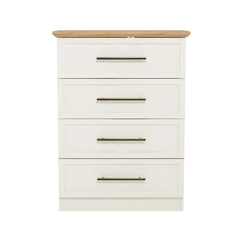 Galano Cleverton 4 Drawer Chest – Stylish Storage Cabinet & Clothes Organiser – Tall Dresser Unit for Bedroom, Hallway or Entryway (Ivory/Oak)