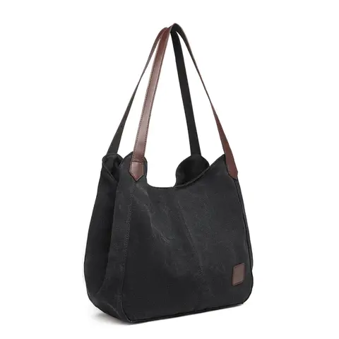 Kono Canvas Shoulder Tote Bag, Vintage Hobo Handbag for Women, Casual Top Handle Bag for Work School Travel Shopping Black
