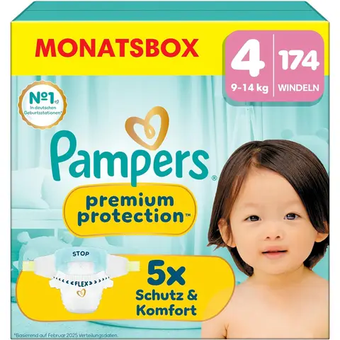 Pampers Premium Protection Größe 4 Maxi 9-14kg Monatsbox 174 Stück