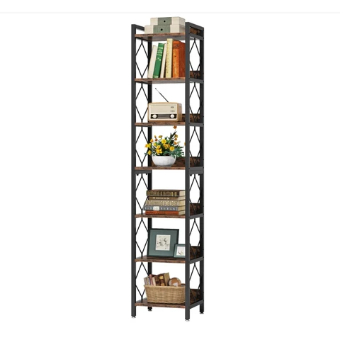 7-Tier Corner Shelf, 200cm  Narrow Bookshelf Corner Bookcase
