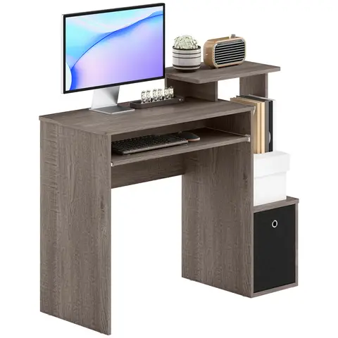 HOMCOM Computer Desk with Sliding Keyboard Tray Storage Drawer Shelf Home Office Workstation Grey