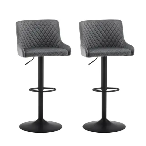 CLIPOP Swivel Bar Stools Set of 2 Height Adjustable 360° Velvet Barstools Kitchen Counter Chairs High Island with Backrest Footrest for Home Pub Restaurant Grey