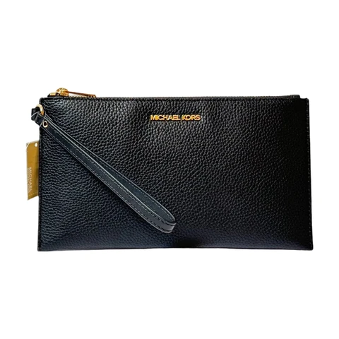 MICHAEL KORS JET SET TRAVEL Portefeuille bracelet clutch à fermeture éclair supérieure en cuir Grand - Noir