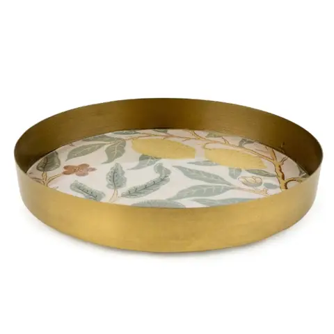 Candlelight Decorative Tray Vintage Fruits Metal Gold Round D:21cm
