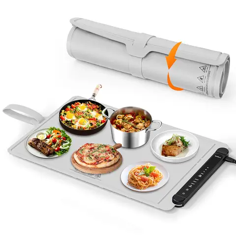 ZCJSHX Silicone Food Warming Mat, Electric Heating Plate with 3 Temperature & 4 Timer Settings, Foldable Heat Mat for Buffet, Defrosting and Dining