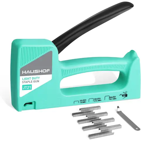 HAUSHOF Hand Stapler Gun Green Upholstery Staple Gun Wood Stapler for Staples Type 53, with 800 Staples 8 mm and Staple Remover for Wood, Fabric, Furniture