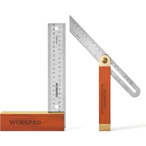 WORKPRO Carpentry Squares Set 2-Piece, Try Square 8-Inch/200mm, Adjustable Sliding Bevel 9-Inch/230mm, Hardwood Handle Stainless Steel Blade for Craftsman Woodworking
