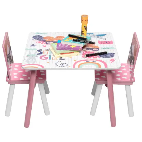 EUGAD Kindertisch & Stuhl Sets, Rosa Schreibtisch mit 2 Stühlen Hocker Set für Vorschulkinder, Kinder Lernaktivität, Holz