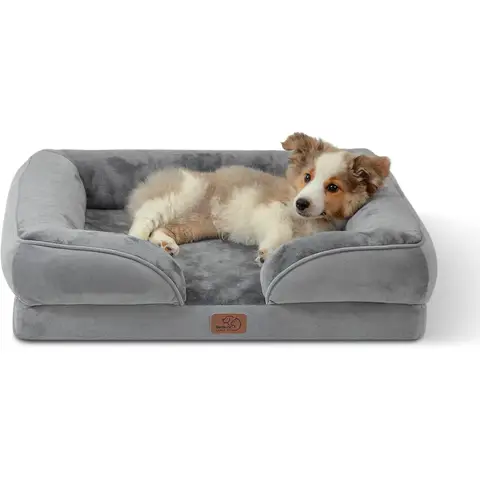 BEDSURE Orthopädisches Hundebett, Ergonomisches Hundesofa, 71 x 58 cm, Hundecouch mit Eierkartonschaum für kleine Hunde, Waschbar, Rutschfest, Grau