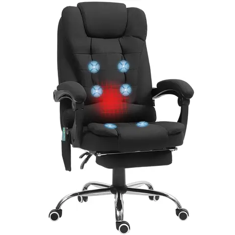 Vinsetto Ergonomic Massage Office Chair with 6-Point Vibrating & Heated Lumbar Support, Executive High Back Computer Desk Chair with Footrest, 135° Reclining, Breathable Microfiber Fabric, Full Black