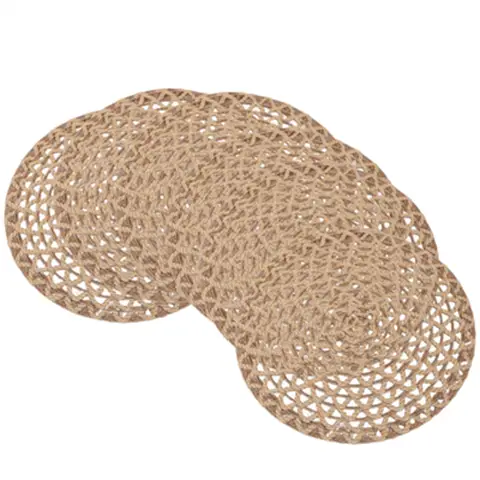 White Label 6pcs Non-Slip 38cm Round Placemats，Jute Wavy Weave Placemat, Heat & Moisture Resistant Coasters for Dining Table, Kitchen, Farmhouse, Christmas Party Decor - Ideal for Home, Restaurants, Hotels, Gifts, Restaurant Tableware, Boho Chic Design, Highquality Weaving, Functional Tableware, Home Entertainers