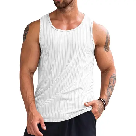 Men's Ribbed Tank Tops 1 Pack Knit Sleeveless Workout T Shirt Muscle Gym Fitness Tee (white, M)